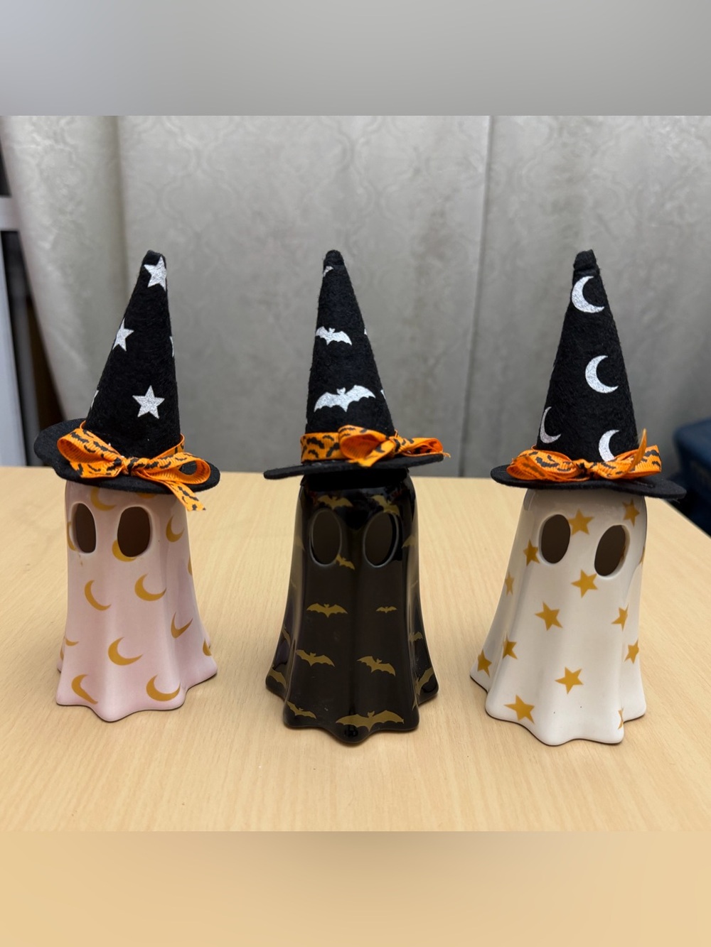 Halloween Witch Ghost Figurine Accessory - Black, White, Pink